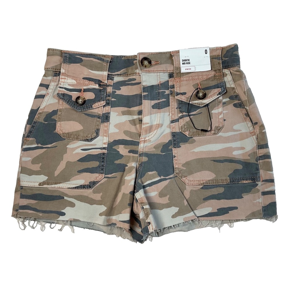 Express Shorts Women's 0 Pink Brown Camo Stretch Shortie Mid Rise Cut Off Y2K